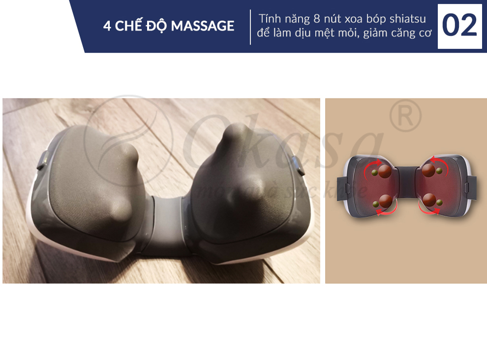 Tính năng xoa bóp Shiatsu trên máy massage cầm tay Okasa Care S1